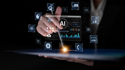 Fototapeta premium A user interface for a generative AI platform. This technology uses machine learning to create new digital content, automate tasks, and provide intelligent solutions. Fermion