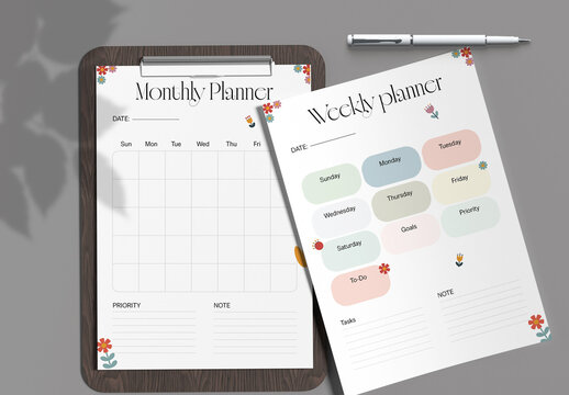 Minimal Monthly and Weekly Planner Printable with Floral Design
