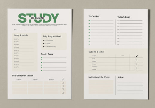 Study Planner Design Layout