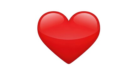 Glossy red heart emoji icon, vibrant 3D love symbol on white background, shiny romantic heart shape for social media and digital communication