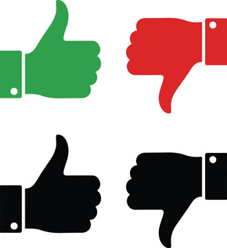 Thumbs up and thumbs down icons set, like dislike hand symbols vector illustration