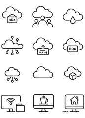 Obraz premium Hand Drawn Cloud Computing Line Icon Set, 32 Icons Collection of Cloud Storage, Data Transfer, Network, Server, Upload, Download and Technology Symbols, Vector Illustration Pack