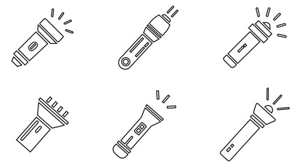 Fototapeta premium Flashlight line icon vector set, torch light flash symbol outline icon vector illustration