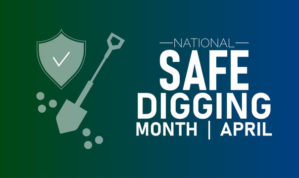 National safe digging month april shield icon with shovel with check mark damage prevention
