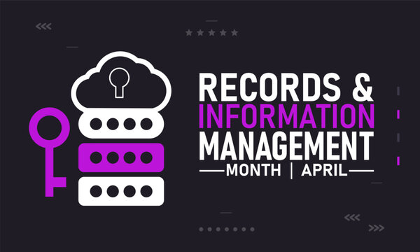 Records and information management month stacked data and key with data security with storage