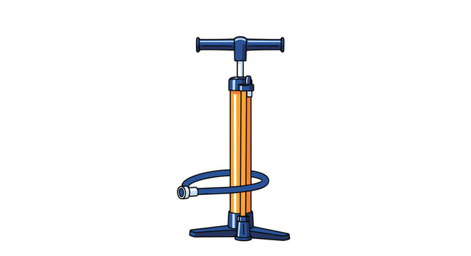 Classic manual floor pump featuring a yellow barrel blue handle and stable base with a flexible air hose for easy inflation tasks.