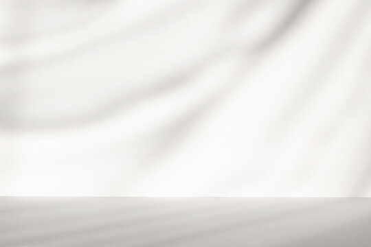 Abstract white studio background with shadows of window. Empty 3d gray room with copy space. Display product with blurred backdrop. Soft focus