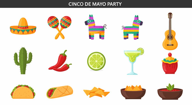Cinco de Mayo Party Food Icons.