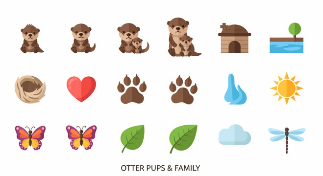 Cute Otter Family Cartoon Characters.