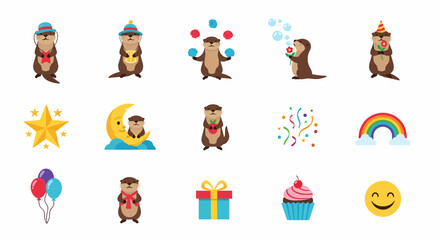 Fototapeta premium Mole character in various happy scenes.