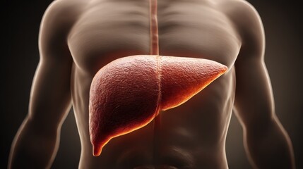 Realistic rendering of a human liver in anatomical position within a torso