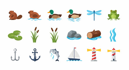 Water icons and nautical symbols. © Agung