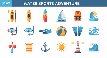 Water Sports Adventure Icons Set. © Agung
