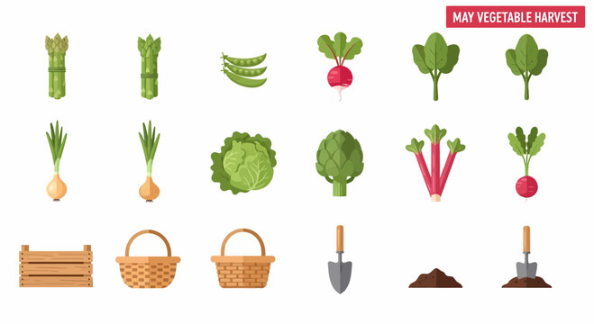 Vegetables and gardening tools icons.