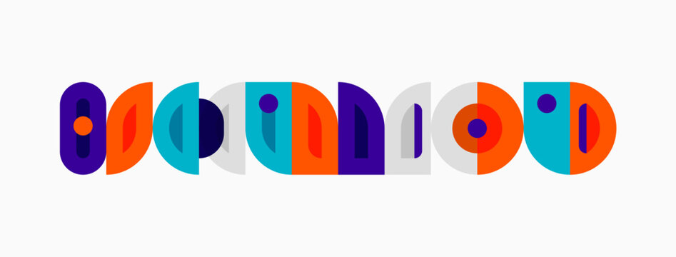 Colorful abstract shapes form word google. Geometric design uses vibrant hues, simple forms. Modern, playful aesthetic.