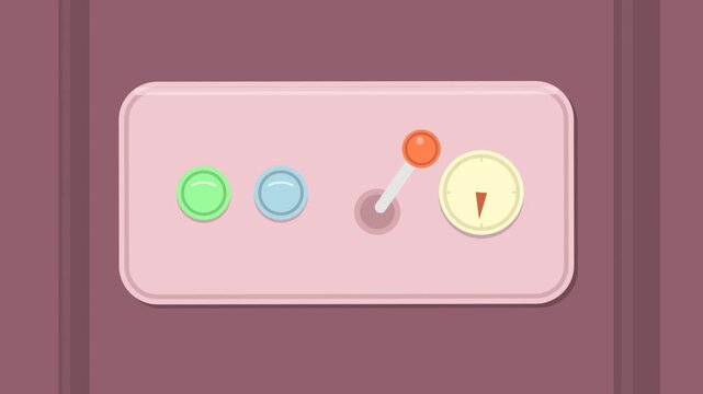 Flat Design Cartoon Control Panel Interface with Lever Buttons and Gauge