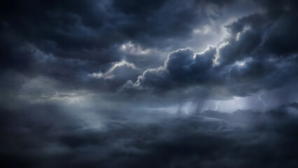 Obraz premium Stormy Night Sky with Dramatic Lightning and Dark Clouds
