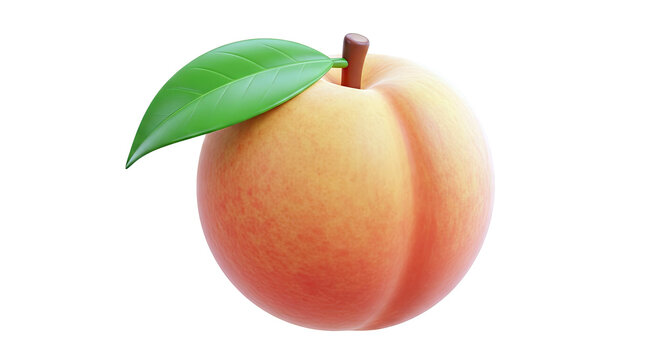 3D Rendered Peach with Green Leaf
