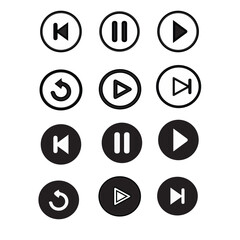Media Player Control Icons Set - Play, Pause, Skip, and Repeat Buttons in Flat Vector Style © Vactoricon