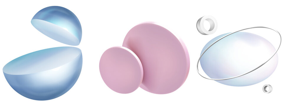 パステルカラーの立体円形オブジェクトが浮かぶミニマルな3D抽象背景、柔らかな質感と近未来的なデザインコンポジション