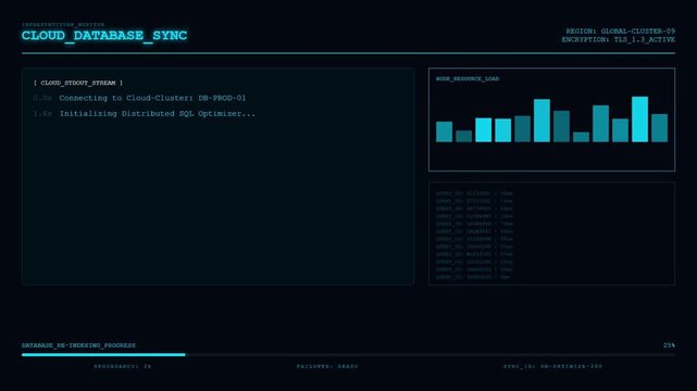 Infrastructure Monitor Cloud Database Sync Cluster Dashboard Display.