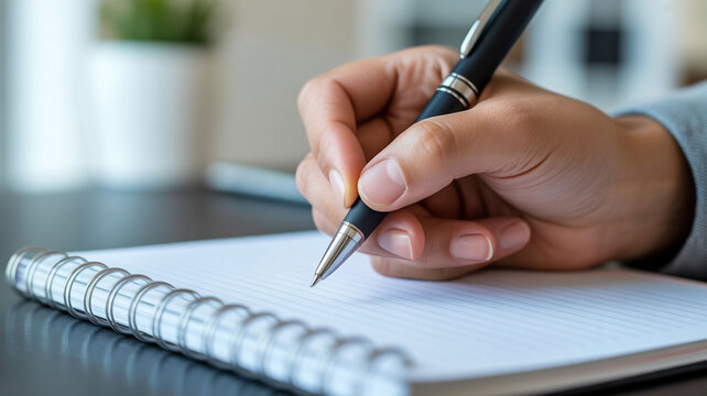 Close-up of Hand Writing with Pen in Spiral Notebook for Planning and Journaling Images