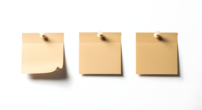 Three blank sticky notes pinned to a white background for writing reminders or messages