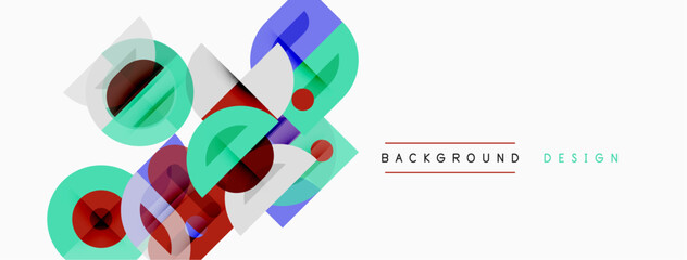 Naklejka premium Abstract geometric shapes overlap, creating vibrant colorful design. Minimalist style, suitable for backgrounds, presentations.