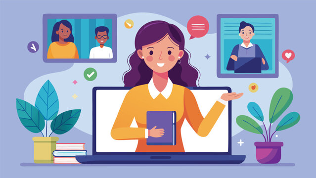 Online learning session with a teacher and students in virtual classrooms during the day