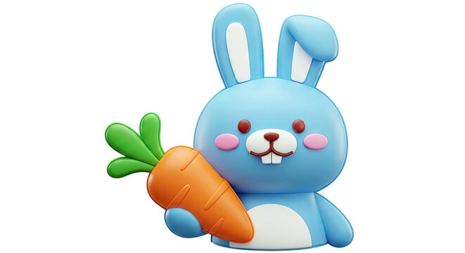 Cute 3D Blue Rabbit Holding a Carrot
