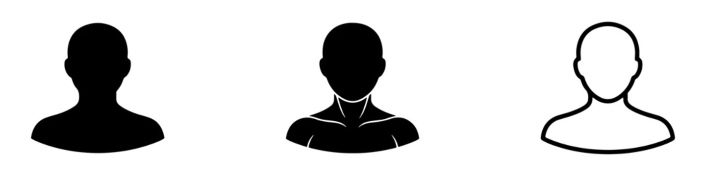 A set of minimalist user profile avatar icons featuring various male silhouettes in solid black and outline styles.