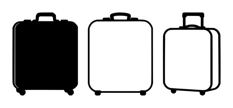 Digital nomad suitcase icon set with solid black icon on white background featuring suitcase, travel, icon with black and nomad
