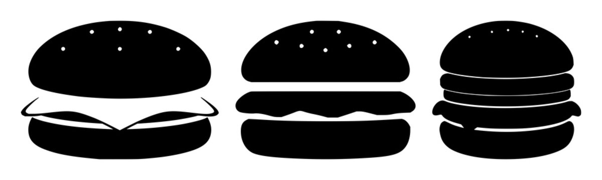 Hamburger menu icon set with solid black lines on white background featuring menu, navigation, app interface with mobile and web UI