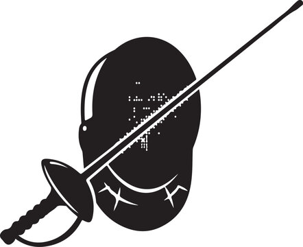 Fencing, fencing mask, foil sword, black silhouette, sports equipment, vector icon