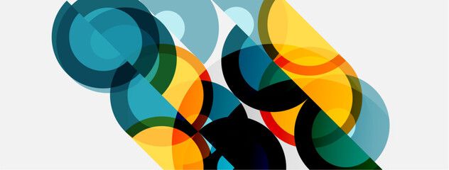 Obraz premium Abstract composition featuring overlapping circles, vibrant colors, yellow, teal, dark shades. Modern design, simple geometry, clean aesthetic.