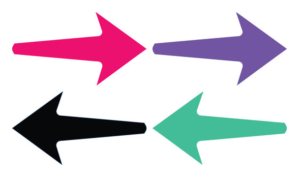 Flechas vectoriales modernas en colores vibrantes, conjunto de 4 punteros de direcci&oacute;n, iconos gr&aacute;ficos minimalistas para navegaci&oacute;n y dise&ntilde;o web