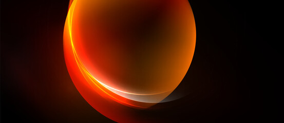 Abstract orange glow. Circular design dominates dark background. Smooth gradients create luminous effect. Minimalist composition. © antishock