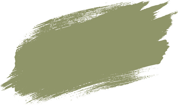 Wide olive green paint brush stroke texture on white background