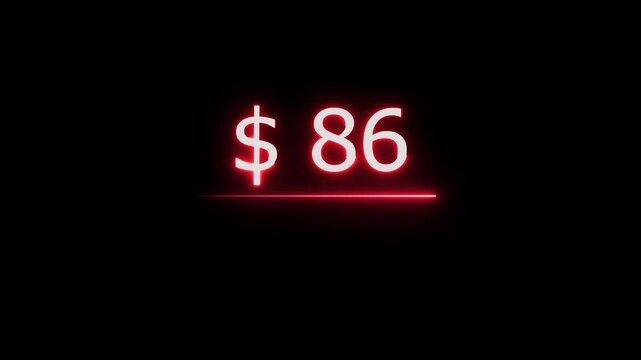 86 Dollar icon Finance and Currency Concept text 4k video, on black background.