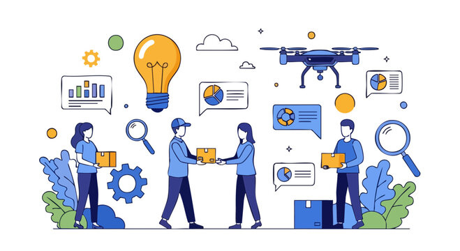 Smart logistics and automated delivery system illustration