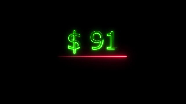 91 Dollar icon Finance and Currency Concept text 4k video, on black background.