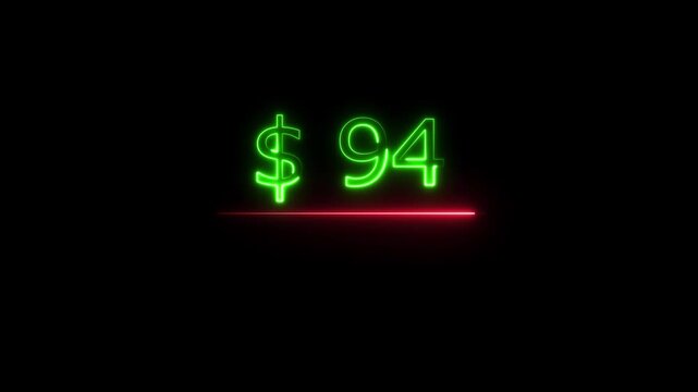 94 Dollar icon Finance and Currency Concept text 4k video, on black background.