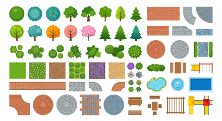 A collection of colorful top down views of trees plants and park elements © MITHUN