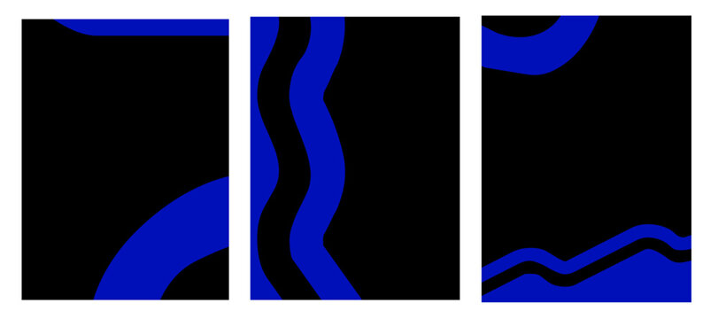 Abstract Blue Wave Panels on Black Background
