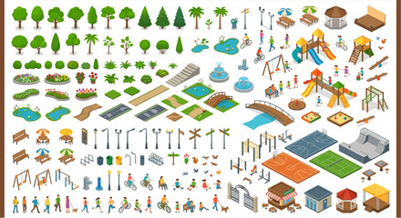 Colorful vector illustration of park elements playground and city infrastructure © MITHUN