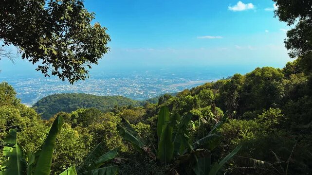 Panorama Of Chiang Mai City From Doi Suthep Mountains Near Khun Chang Kian Village, Thailand. Panning Shot