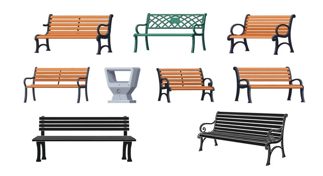 Collection of park benches and a drinking fountain illustration