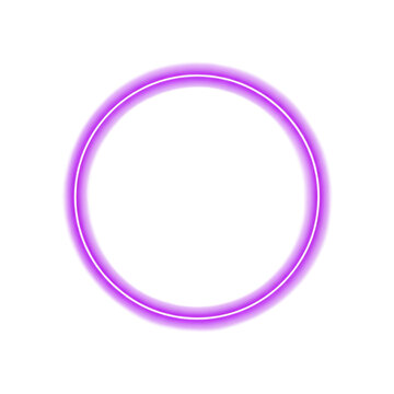 Vibrant glowing neon purple circle frame design element on transparent background