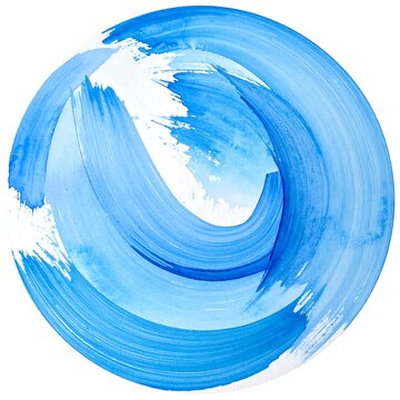 A blue circular brush stroke on a white background