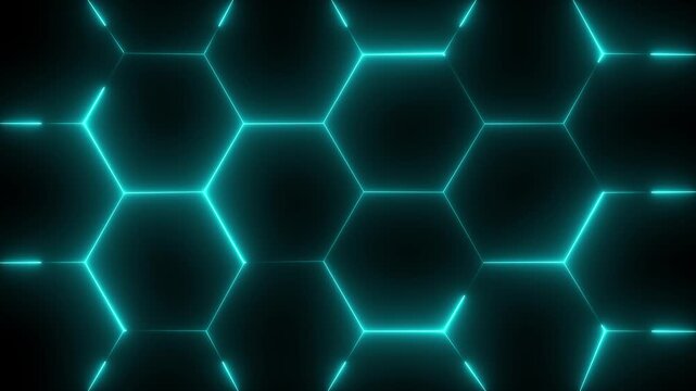 Futuristic blue glowing hexagonal grid pattern dynamic technology background abstract digital sci-fi concept backdrop for presentations infographics u i